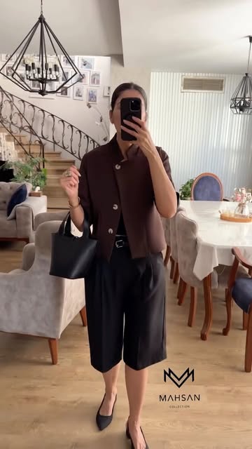 ست پیراهن کتی کرپ لایه کاری با شلوارک کوتاه